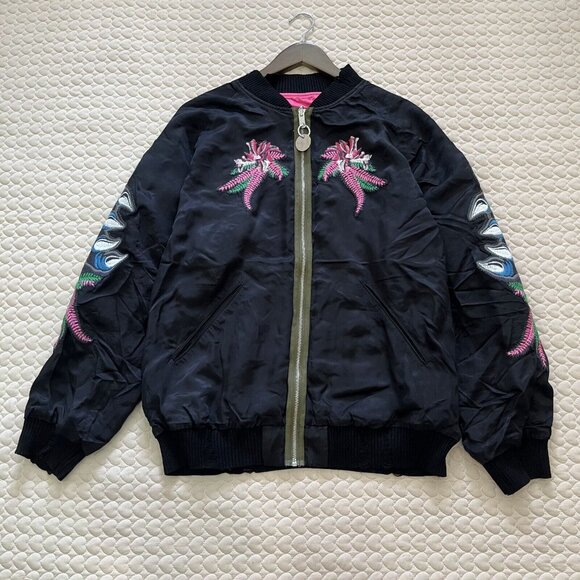NWT Diesel Embroidery Reversible Bomber Jacket Reversible Zip Up Women's Size L - Picture 6 of 14